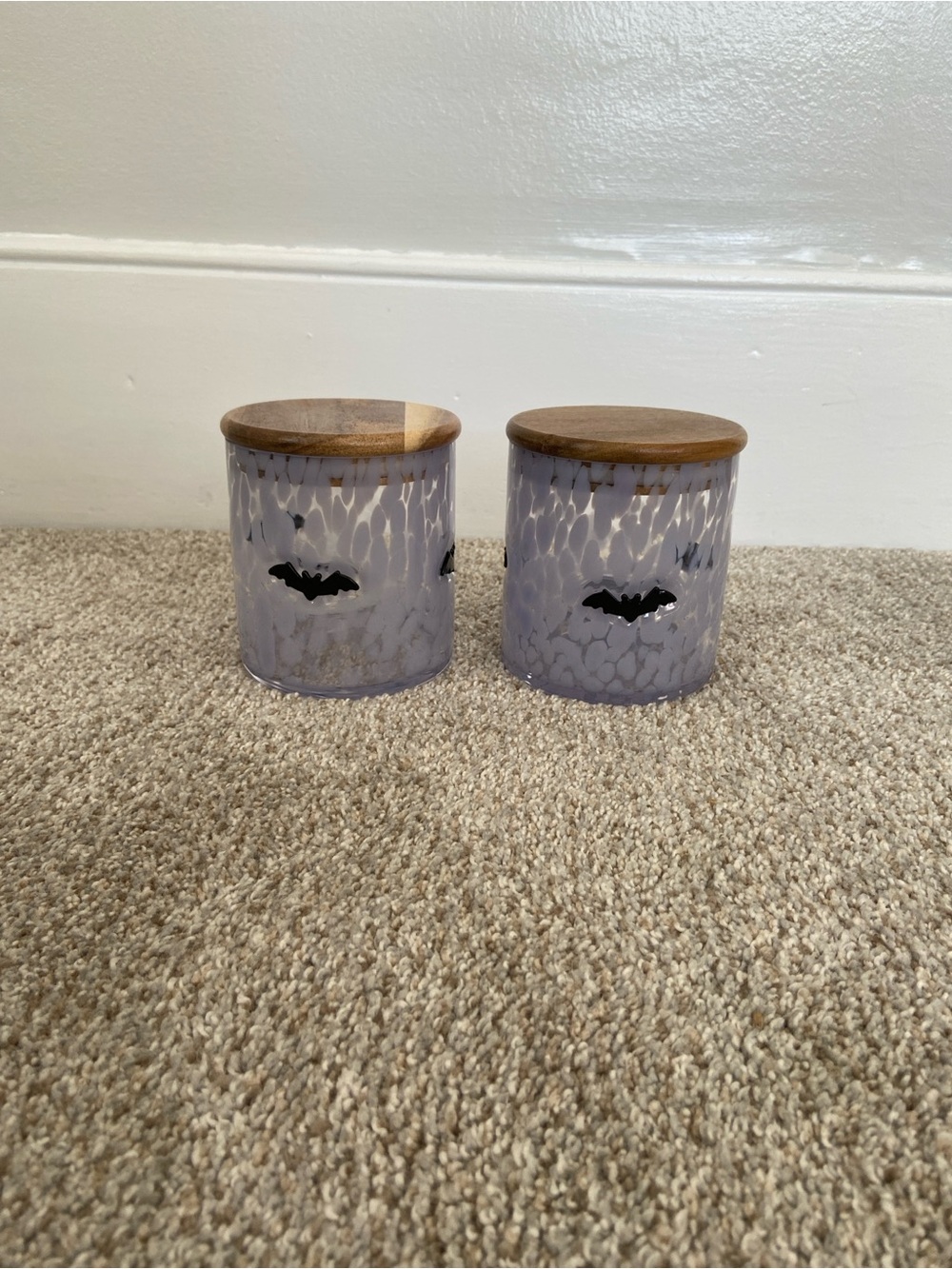 NWOT Halloween Murano Glass Canister Set With Bat Inlay - Set of 2 Glass Jars - Picture 6 of 15